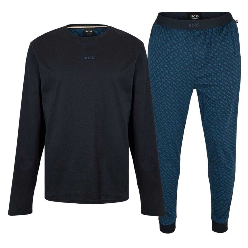 Boss Mens Geometric Long Pyjama Set / Dark Blue